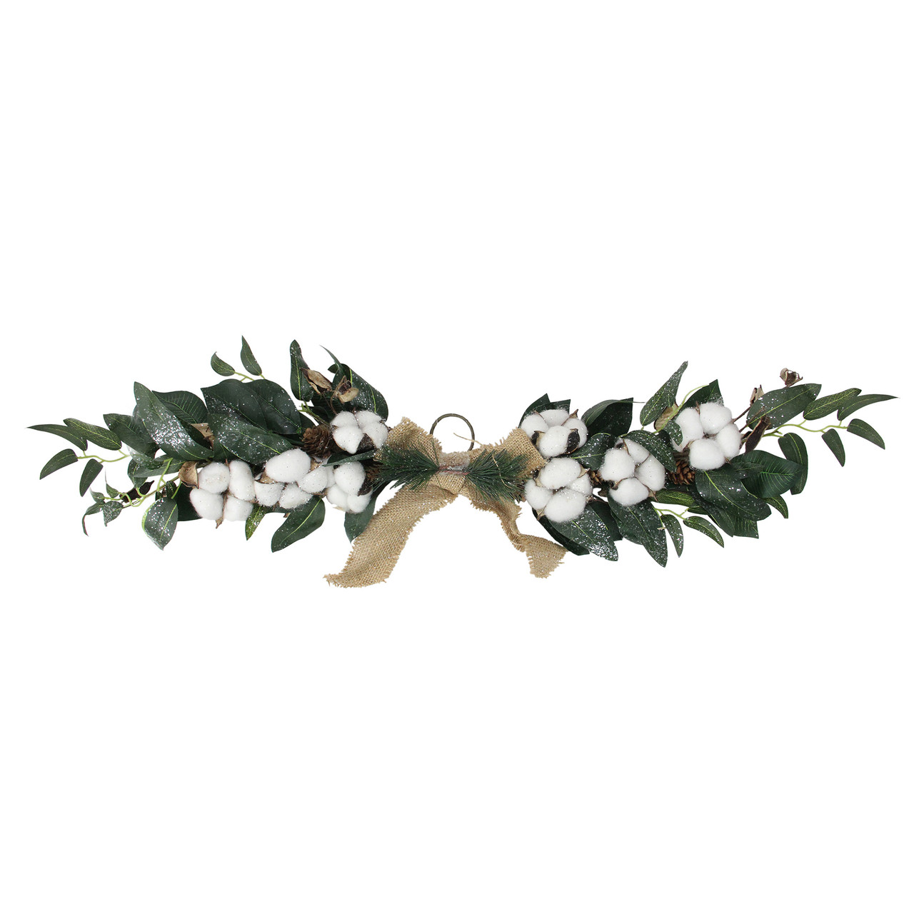 25" White Cotton and Pine Cone Christmas Foliage Swag - Unlit