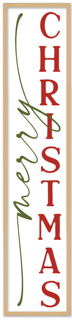 Merry Christmas Tall 10" x 43.5" Framed Christmas Wall Decor Art Print Sign Poster in a Natural Wooden Frame with UV Acrylic and Hangers