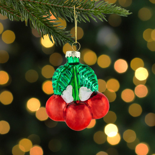 3" Shiny Glittered Red Cherries Glass Christmas Hanging Ornament