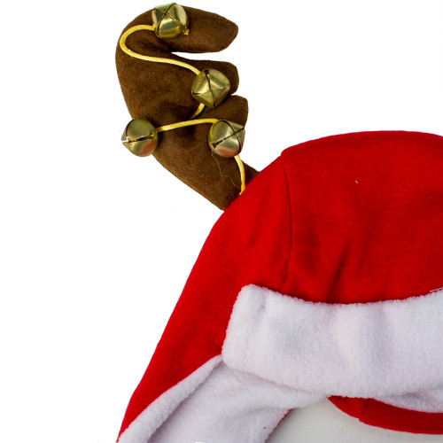 17" Red and White Reindeer Antlers Unisex Adult Christmas Trapper Hat Costume Accessory - One Size