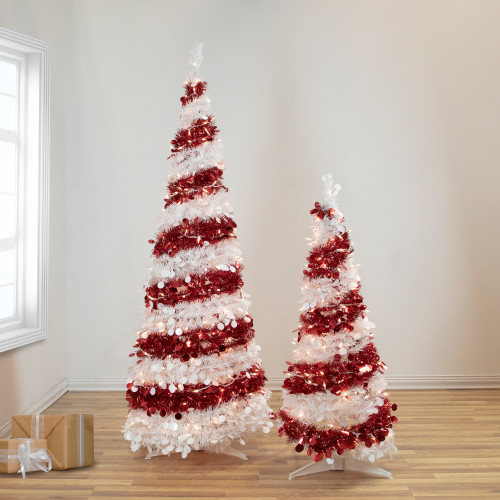 4' Pre-Lit Candy Cane Pop-Up Artificial Christmas Tree, Clear Lights