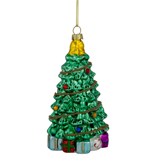5" Shiny Green Decorated Christmas Tree Hanging Glass Ornament