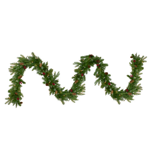 Real Touch?? Pre-Lit Mixed Winter Berry Pine Artificial Christmas Garland - 9' x 12" - Clear Lights