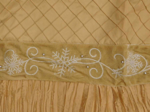 Gold Satin Christmas Tree Skirt With Silver Embriodered Snowflakes Silver Beads
