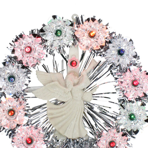 7.5" Pre-Lit Silver Tinsel Wreath with Angel Christmas Tree Topper - Multi Lights
