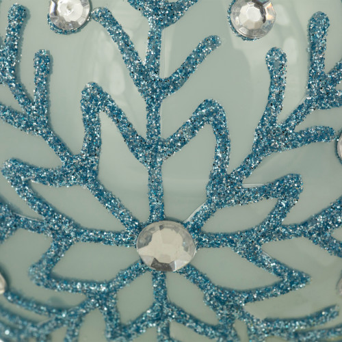 Set of 2 Light Blue Glittered and Jeweled Snowflake Glass Christmas Ball Ornaments 4"