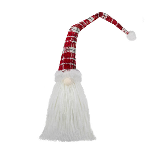 Plaid Hat Santa Claus Gnome Christmas Decoration - 29.5" - Red and White