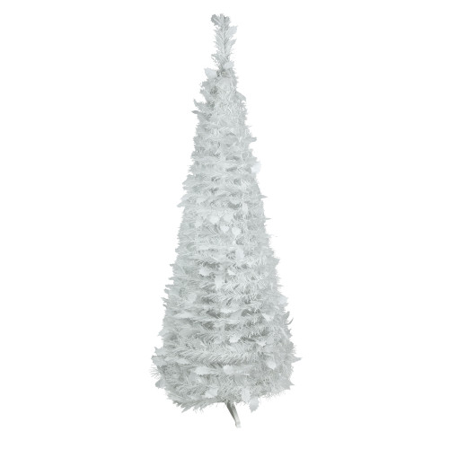 6' White Tinsel Pop-Up Artificial Christmas Tree, Unlit