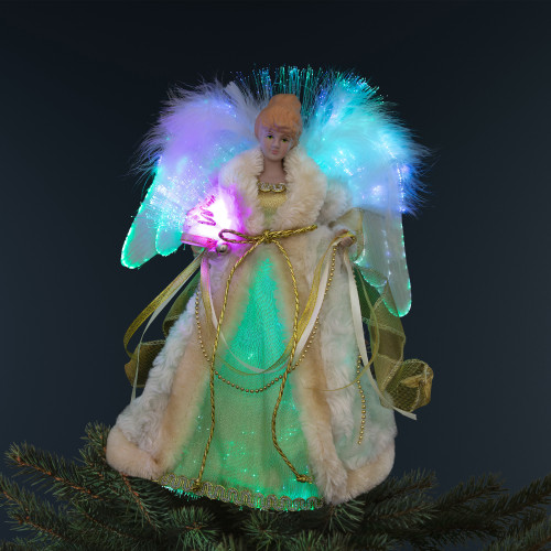 Color-Changing Fiber Optic Angel Christmas Tree Topper - 12" - Gold