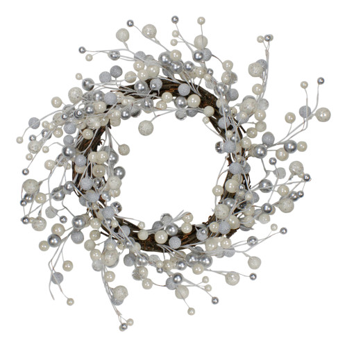 Silver and White Ball Ornaments Christmas Wreath, 20-Inch, Unlit