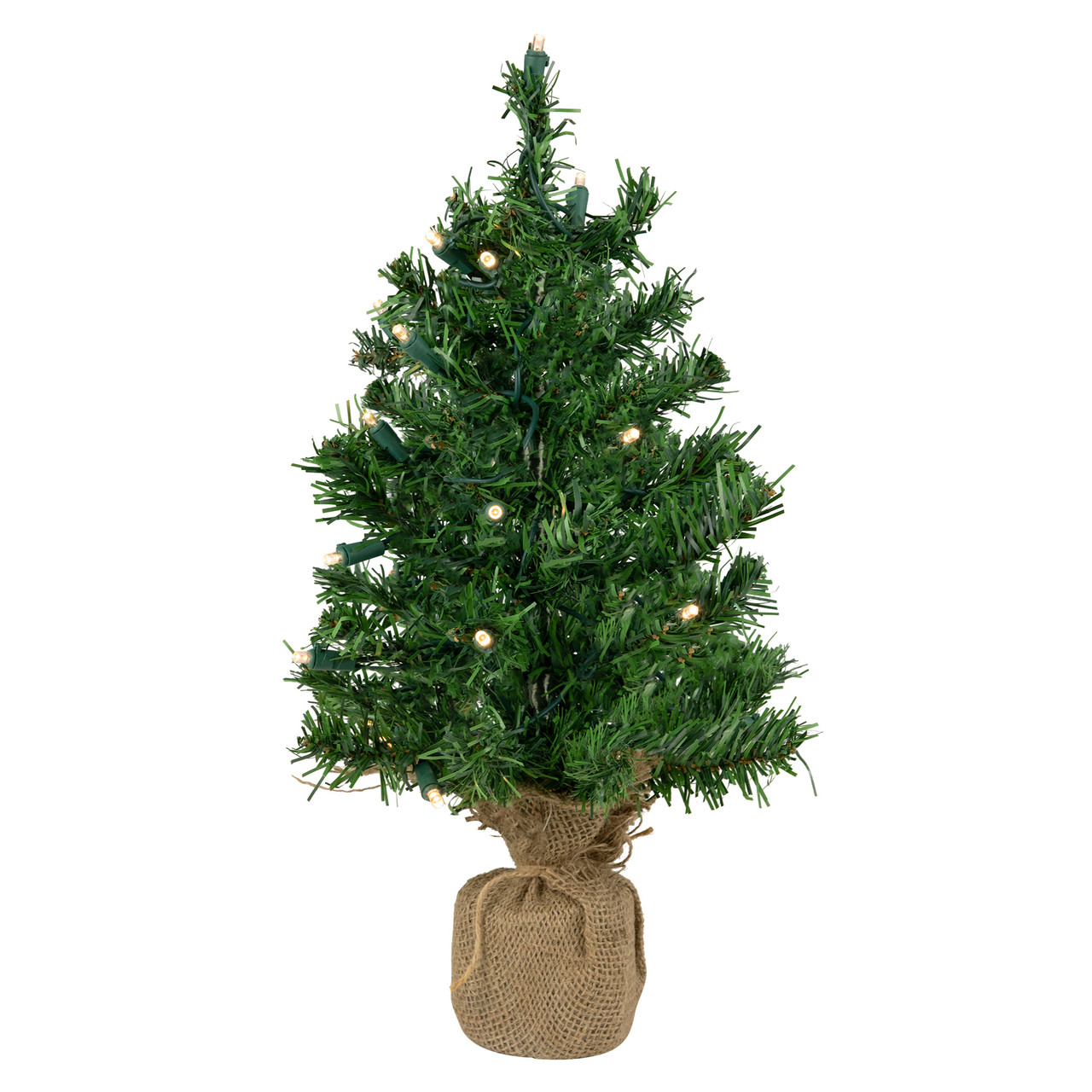 Pre-Lit Two-Tone Green Pine Artificial Christmas Tree in Burlap - 18" - Clear LED Lights