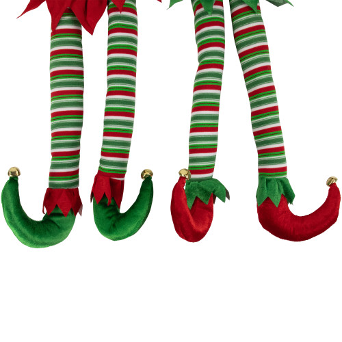 Striped Plush Elf Legs Christmas Decorations - 19" - Red and Green - Set of 2
