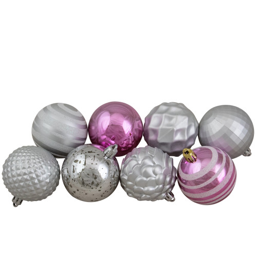 75ct Pink and Silver Shatterproof 3-Finish Christmas Ball Ornaments