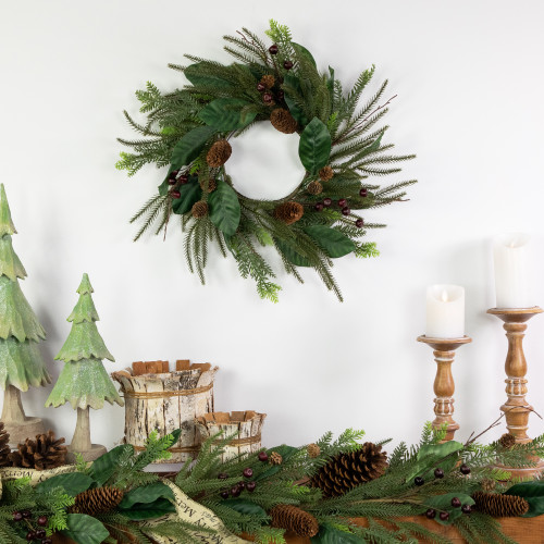 Mixed Foliage with Berries Artificial Christmas Wreath, 20-Inch, Unlit