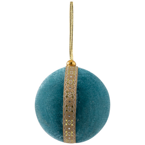 Velour Christmas Ball Ornament - 3.25" - Teal Green