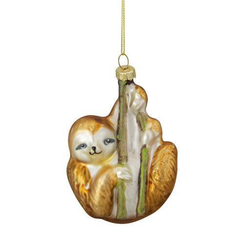 4" Gold Sloth with Bamboo Glass Christmas Ornament