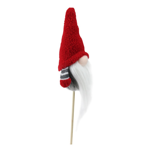 Santa Gnome with Hat Christmas Pick - 11.5" - Gray and Red
