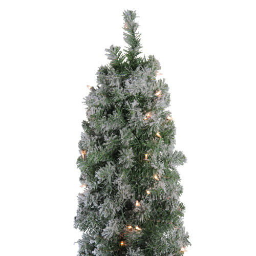 6' Pre-Lit Pencil Flocked Green Pine Artificial Christmas Tree - Clear Lights