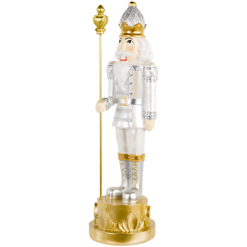 13.5" Silver Metallic Christmas Nutcracker with Staff