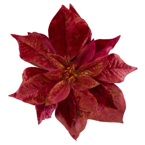 9" Red and Gold Artificial Poinsettia Clip-On Christmas Ornament
