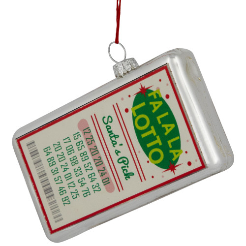 4.25" Silver "Fa La La Lotto Santa's Pick" Glass Christmas Hanging Ornament