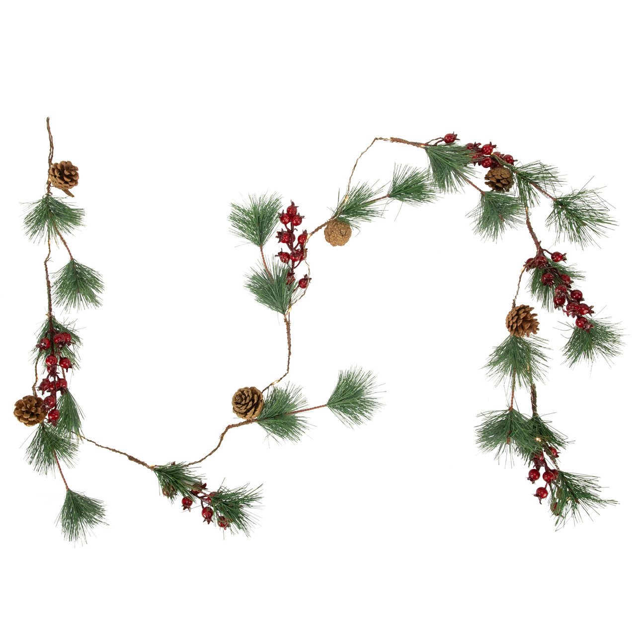 Pre-Lit Battery Operated Pine and Berry Christmas Garland - 6.5' - Warm White LED Lights