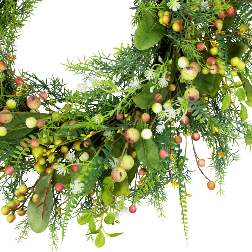 Berry and Crabapple Fern Foliage Spring Wreath - 22"