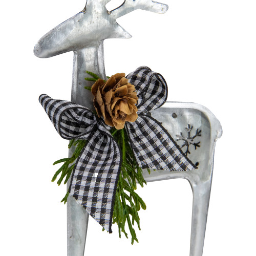 6.25" Reindeer with Black Gingham Bow Christmas Ornament