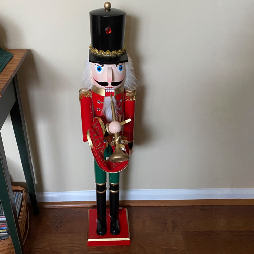 36" Red and Green Christmas Nutcracker Soldier with Horn