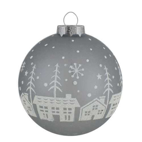 4 ct Gray and Clear Glass Ball Hanging Christmas Ornaments 3.25-Inch (80mm)