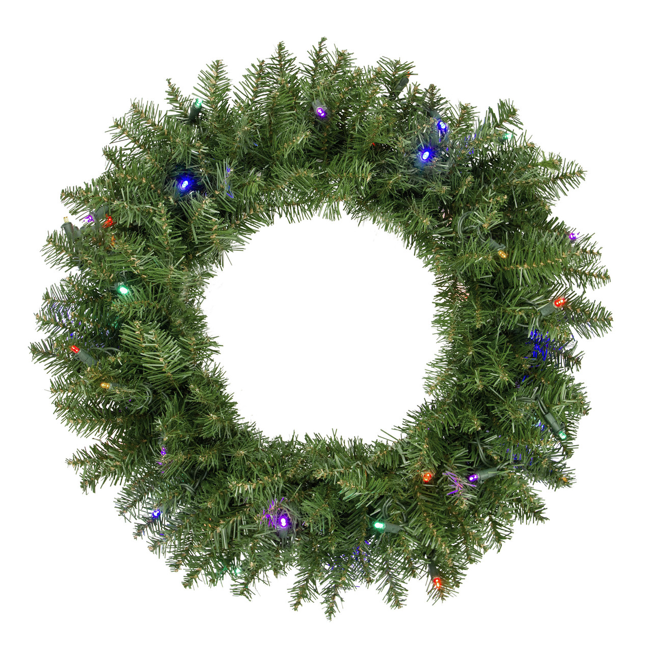 Pre-Lit Rockwood Pine Artificial Christmas Wreath, 24-Inch, Multi LED Lights