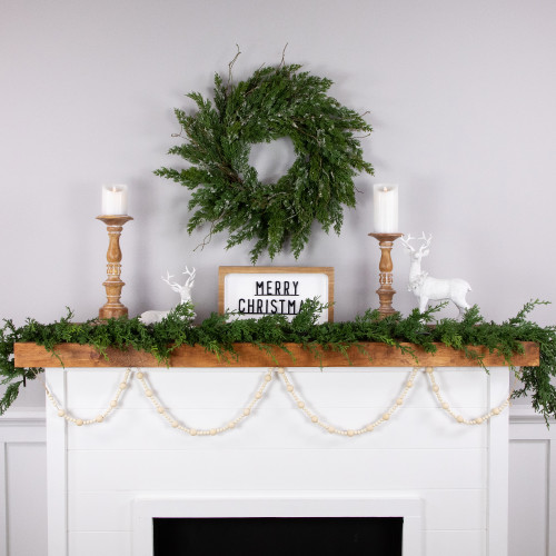 6' Cream Wooden Beads Christmas Garland, Unlit