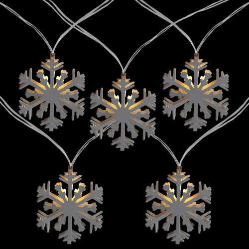 10 B/O White Snowflake LED Candlelight Clear Christmas Lights - 4 ft Clear Wire