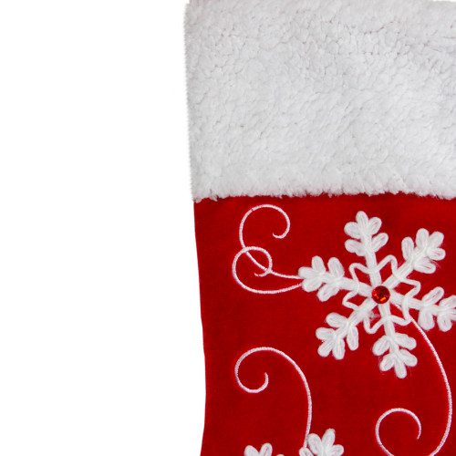 20.5-Inch Red and White Velvet With White Snowflake Christmas Stocking