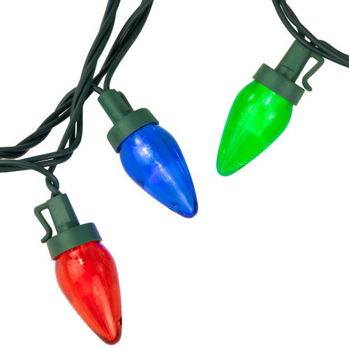 25ct Multi-Color LED C7 Christmas Light Set, 16ft Green Wire