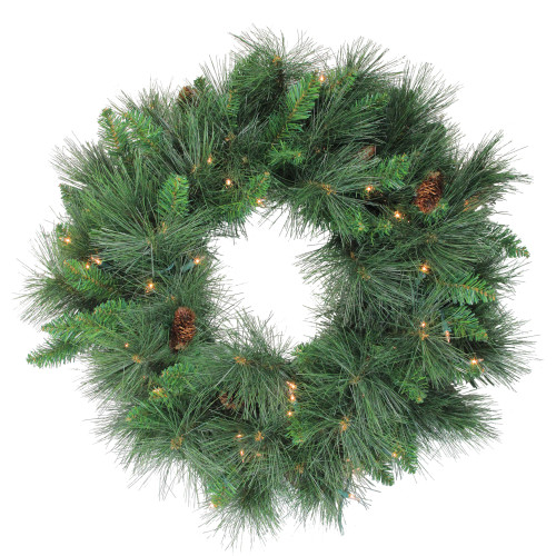 Pre-Lit Artificial White Valley Pine Christmas Wreath - 24" - Clear Lights