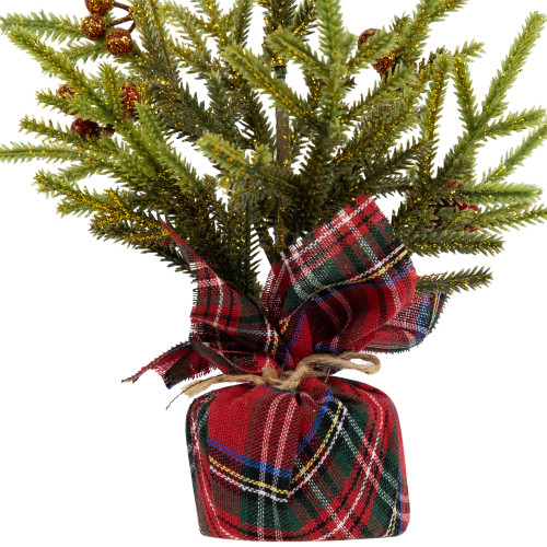 Mini Glittered Pine with Berries Artificial Christmas Trees - 9" - Set of 3