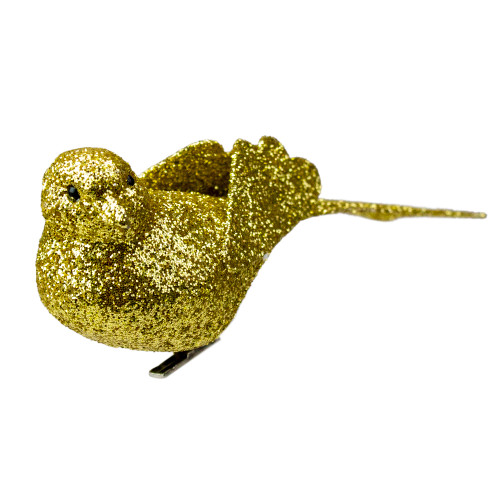 Glittered Bird Clip-On Christmas Ornament - 6" - Gold-tone