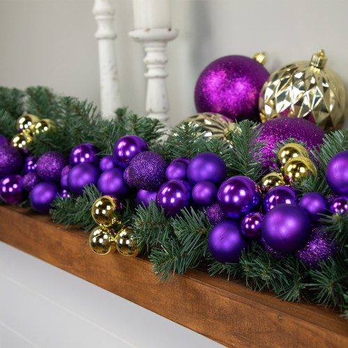 6' Purple 3-Finish Shatterproof Ball Christmas Garland