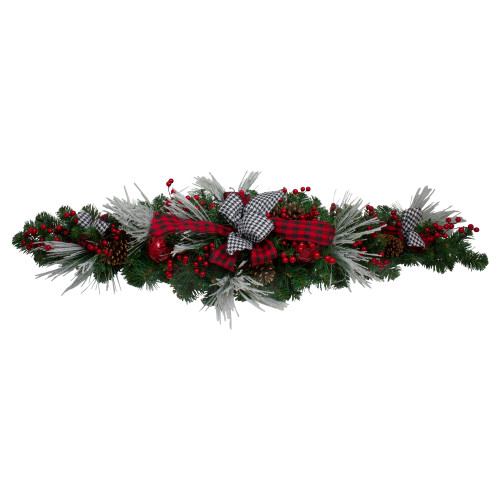 52" Houndstooth Bows and Berries Artificial Christmas Swag, Unlit