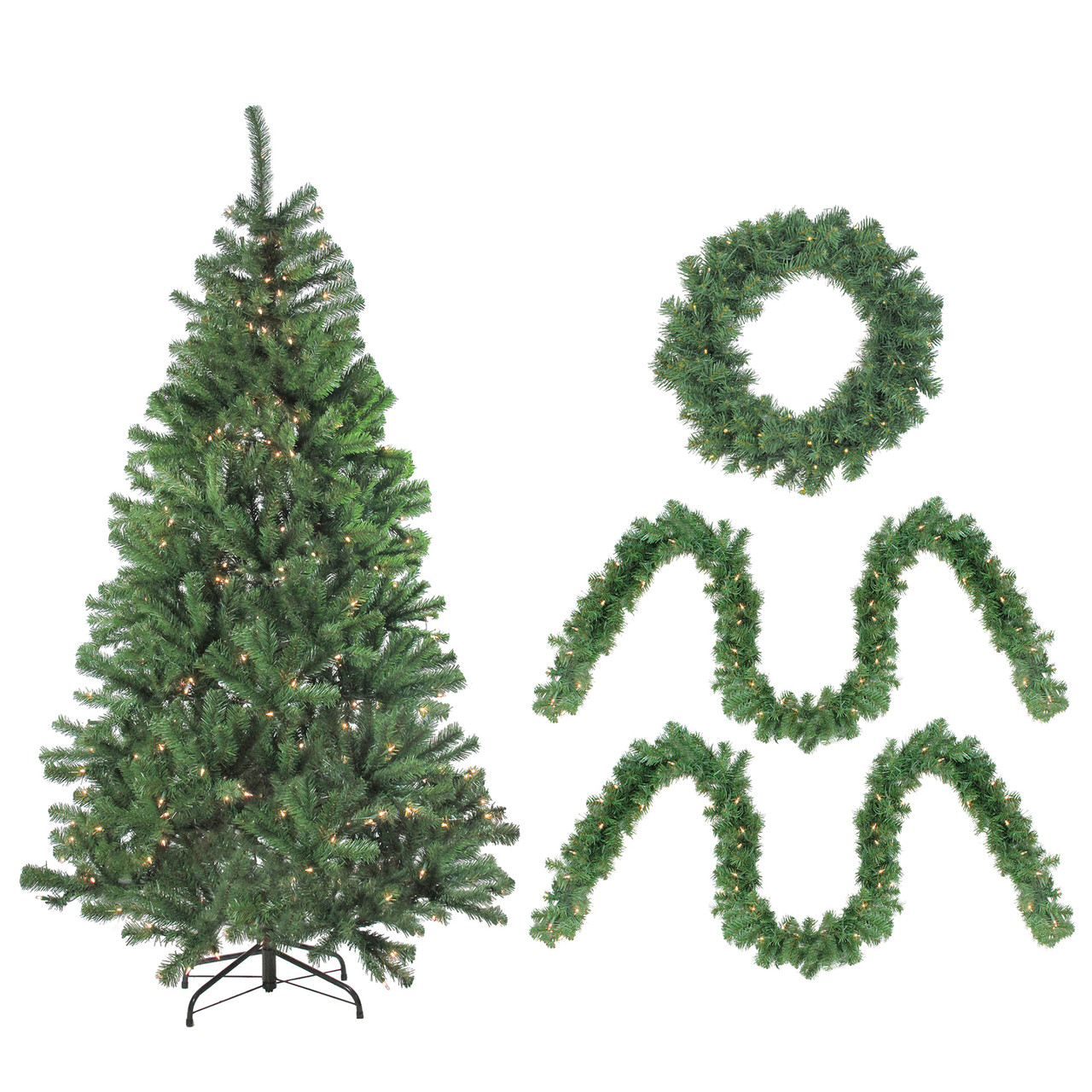 Pre-Lit Battery Operated Artificial Winter Spruce Set - 4-Piece - 6.5' - Clear Lights