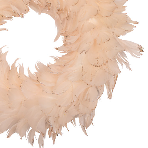 Glittered Feathers Christmas Wreath - 14.5" - Unlit - Peach