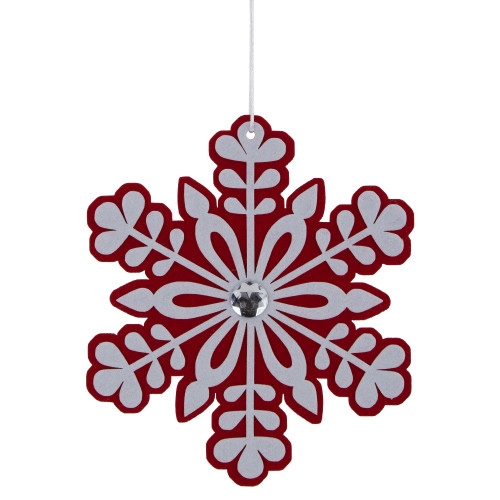10" Red and White Snowflake Christmas Ornament with Gem