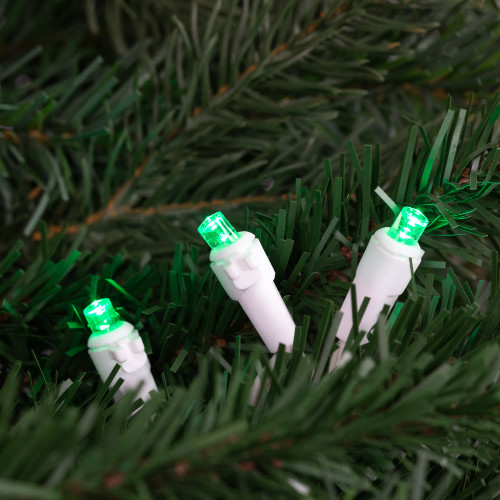 50-Count Green LED Wide Angle Christmas Lights, 16.25 ft White Wire