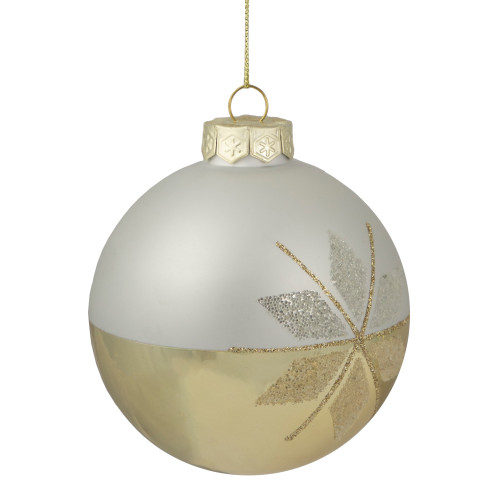 4" Gold and Silver Snowflake Glass Ball Christmas Ornament