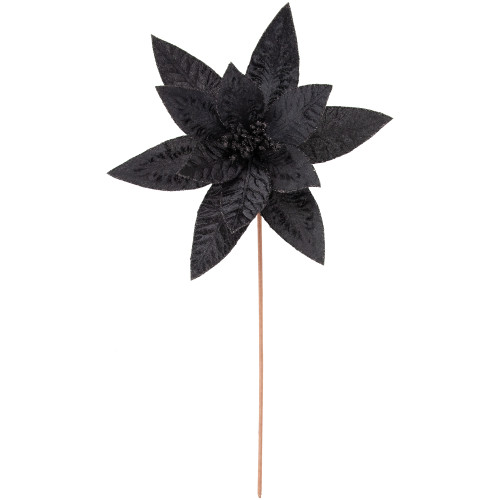 25" Black Glittered Poinsettia Christmas Floral Stem Spray