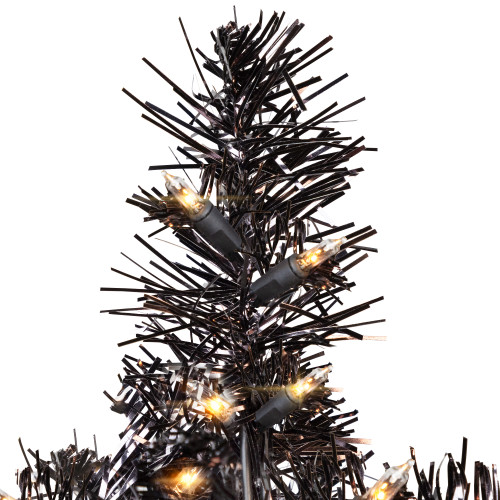Pre-Lit Artificial Tinsel Halloween Tree - 3' - Black - Clear Lights