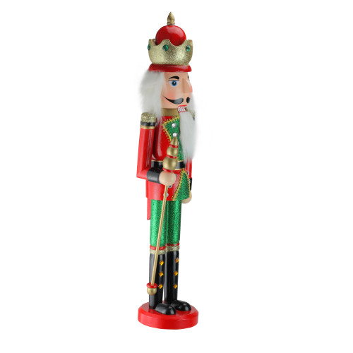 24" Red and Green Wooden Christmas Nutcracker King with Scepter