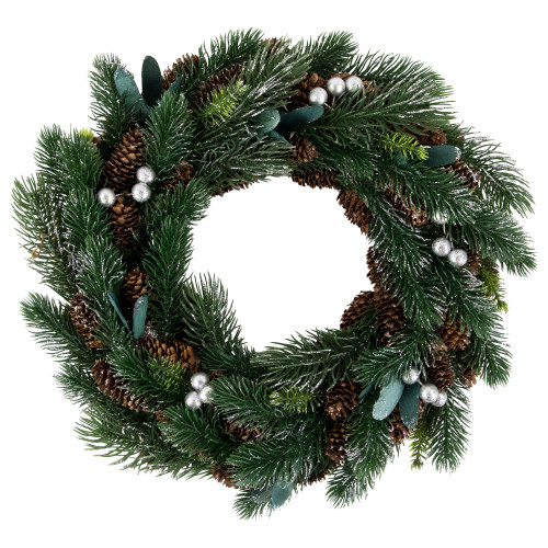 Green Pine, Pinecone with Berries Artificial Christmas Wreath, 14", Unlit