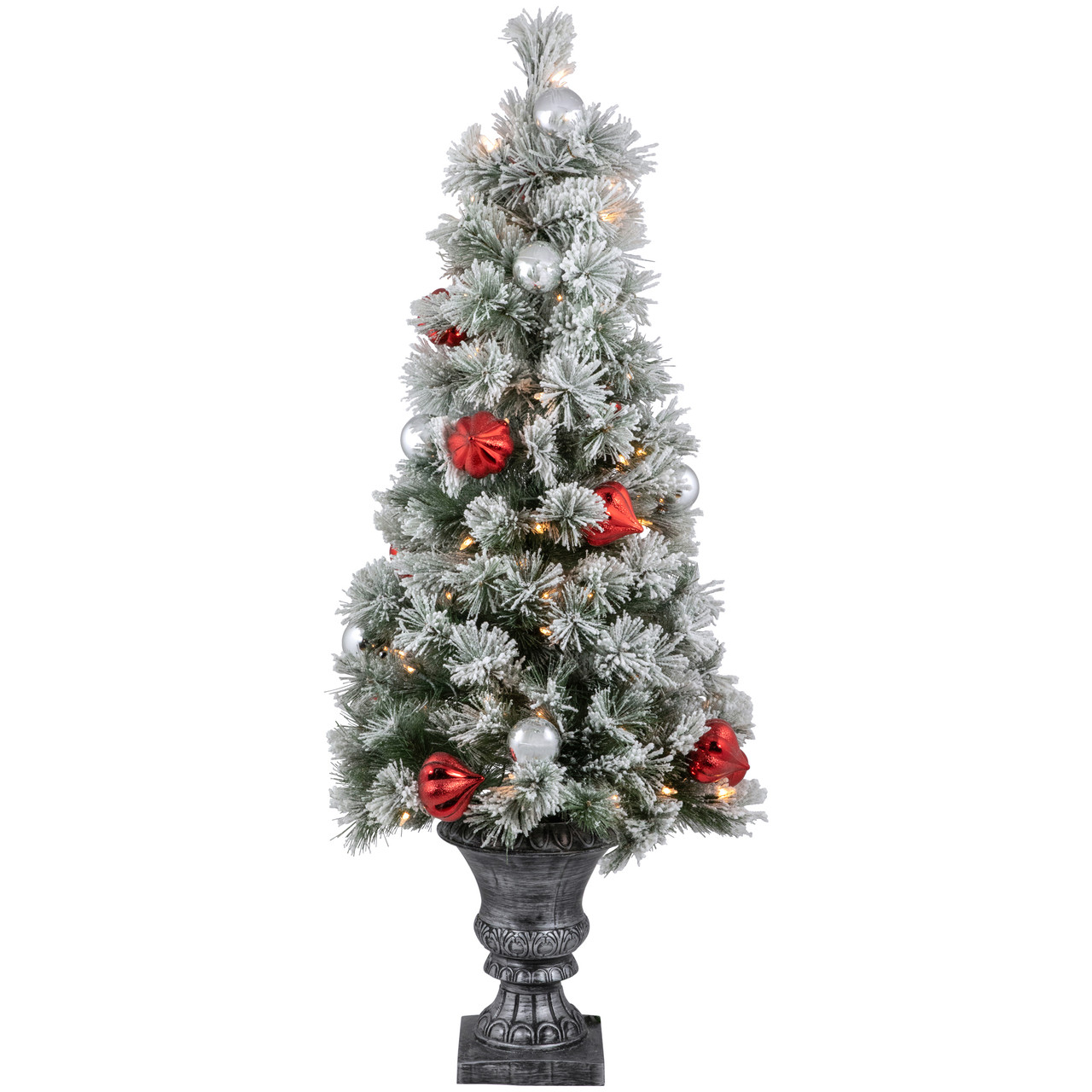 4�� Pre-Lit Potted Snowy Bristle Pine Flocked Artificial Christmas Tree, Clear Lights